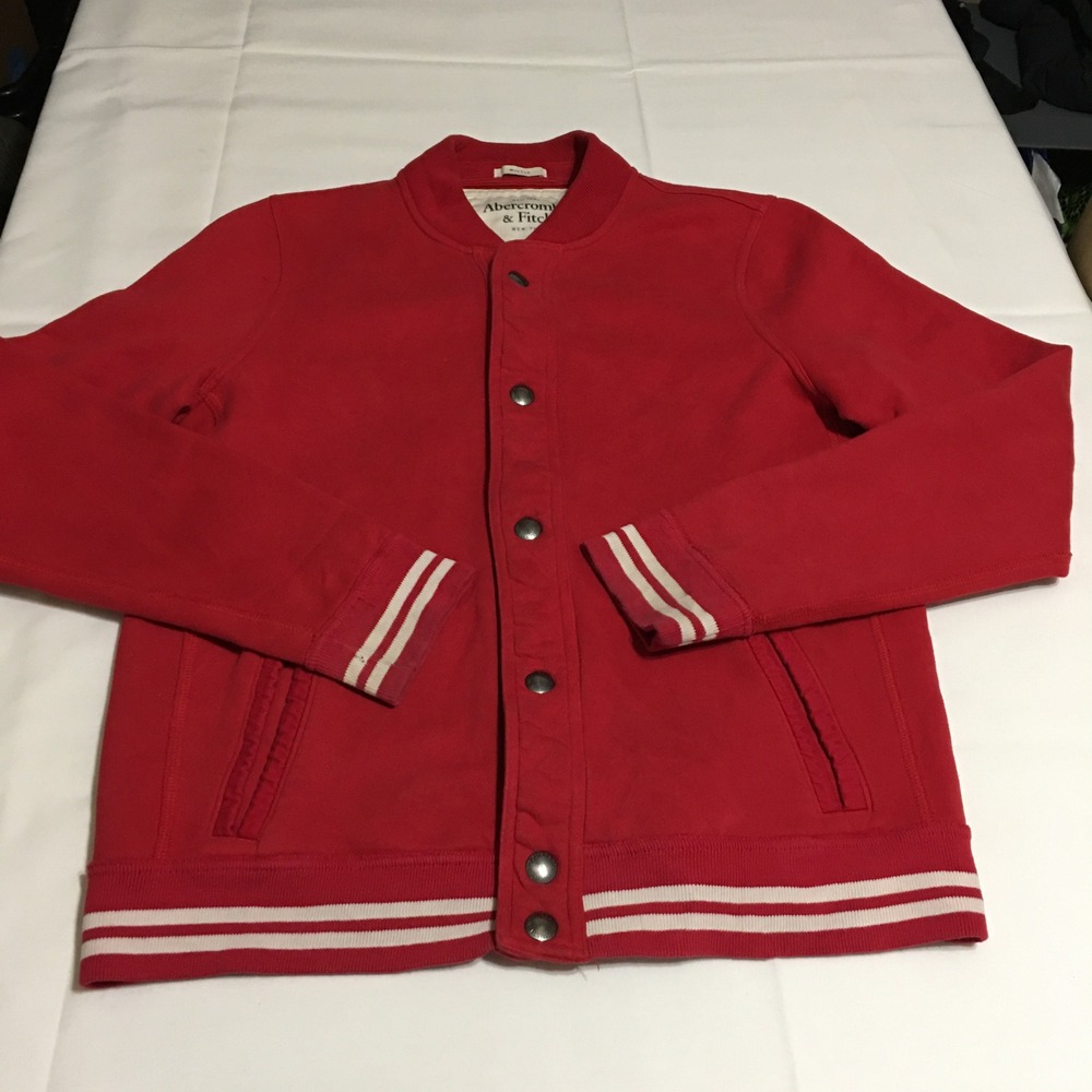 Abercrombie & Fitch Varsity Jacket Mens XL Red Muscle Fit Snap Front Striped